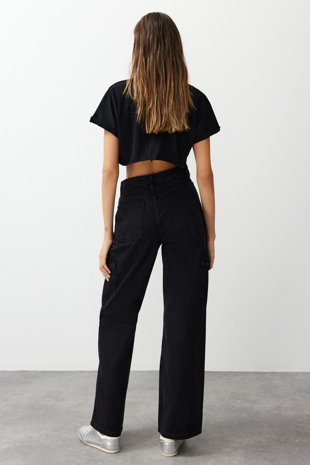 Siyah Kargo Cepli Yuksek Bel Wide Leg Jeans TWOAW22JE0393 - Trendyolmilla фото 6
