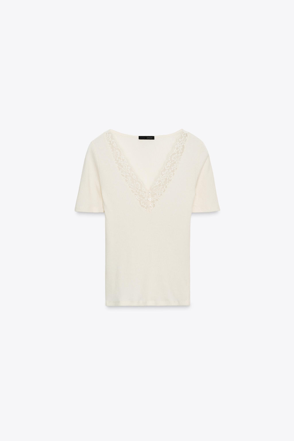 RIBBED LACE T-SHIRT - Zara фото 6