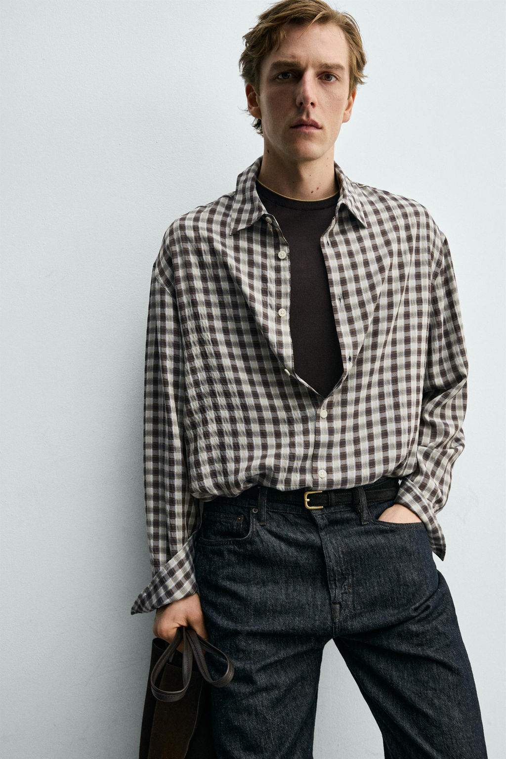 CAMISA FLUIDA CUADROS / Marr?n - Zara фото 5