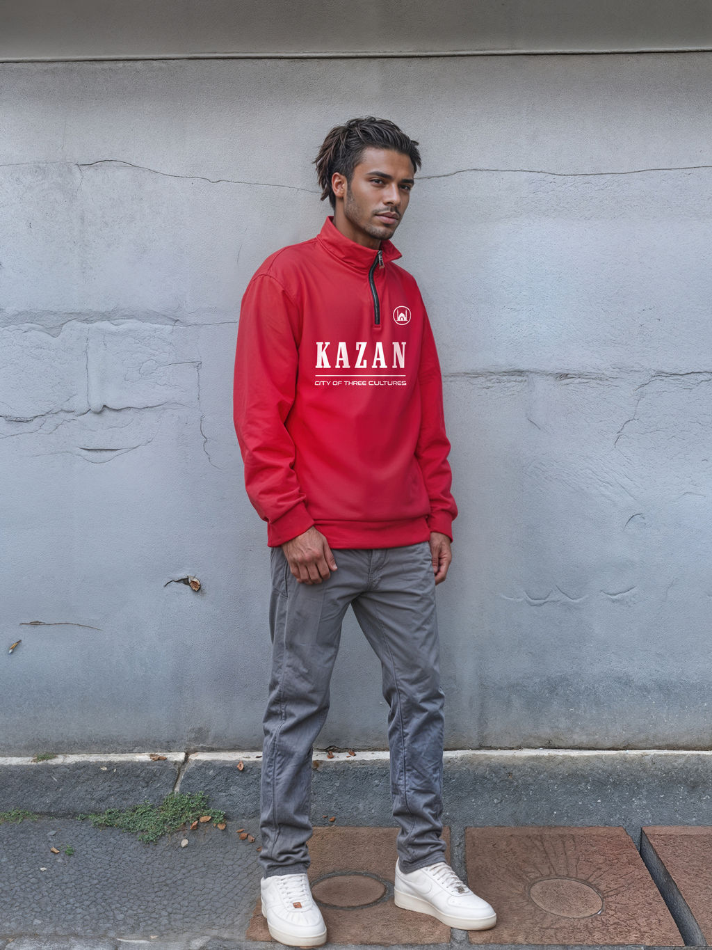 Толстовка мужская с зип-воротником "Kazan" красный