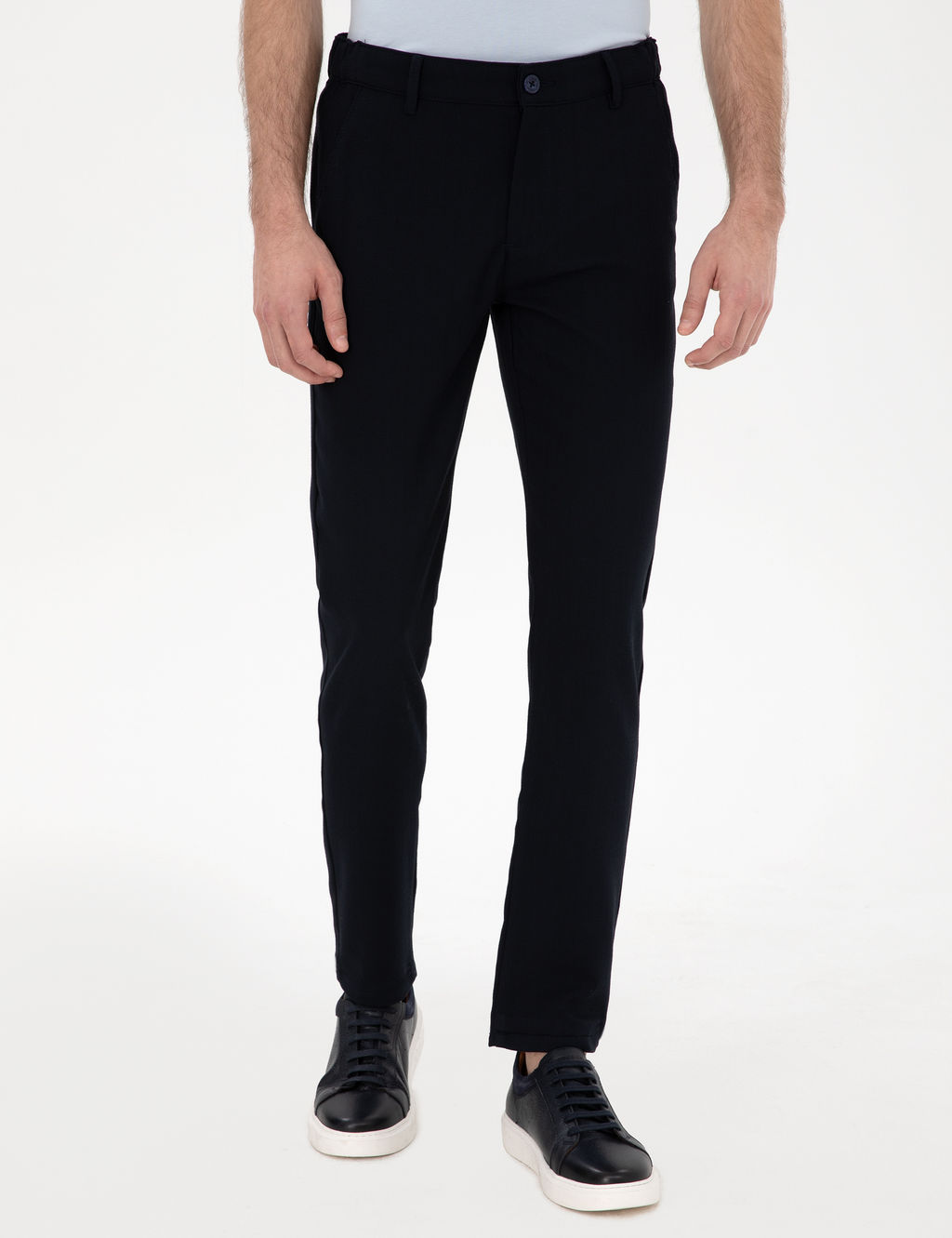Lacivert Slim Fit Beli Lastikli Kanvas Pantolon