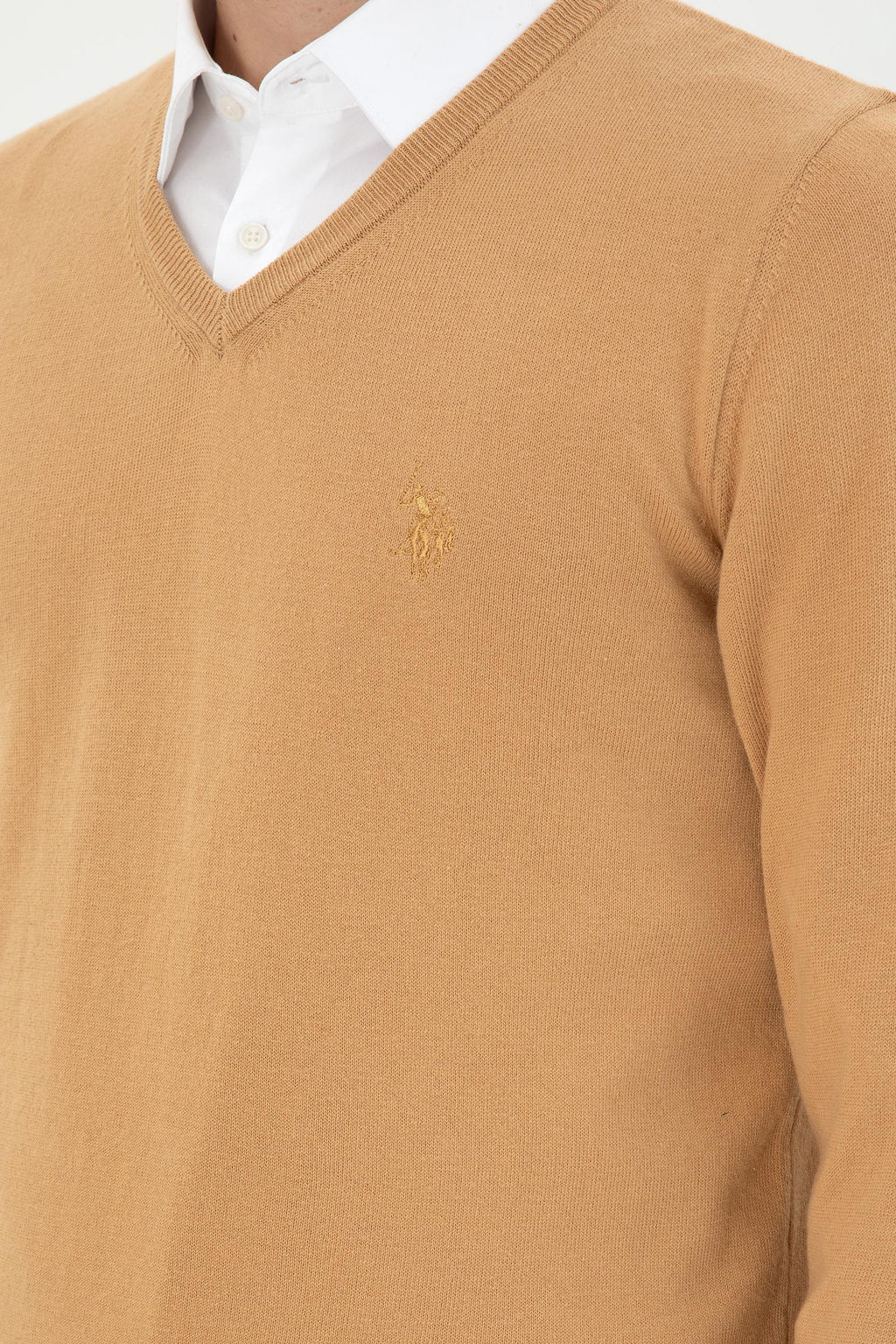 Erkek Slim Fit V Yaka Camel Basic Kazak - U.s. polo assn фото 7