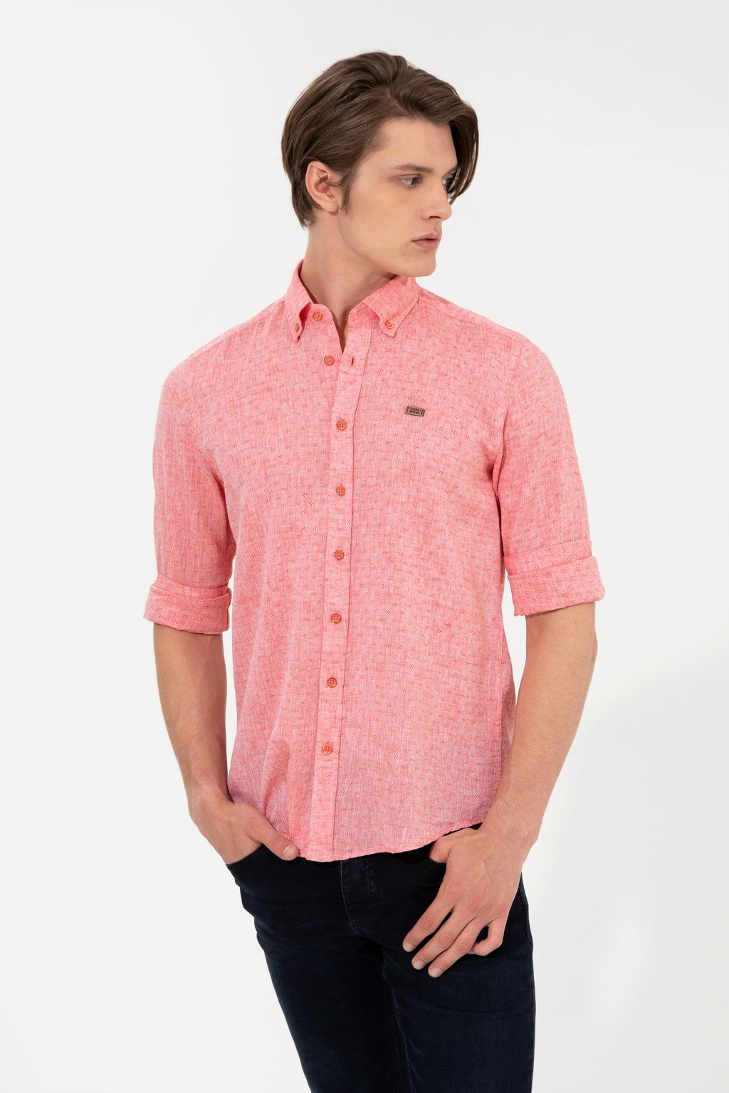 Мужская красная рубашка с воротником на пуговицах и длинным рукавом - U.s. polo assn фото 3