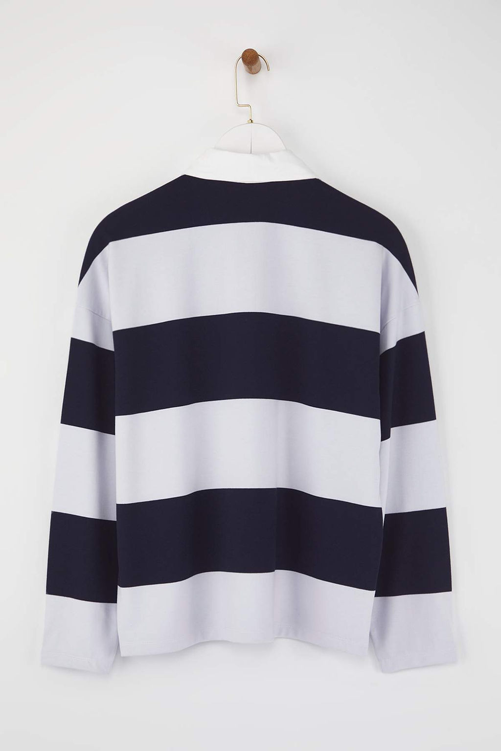 Lacivert Cizgili Polo Yaka Oversize/Genis Kal?p Orme Sweatshirt TWOAW26SW00051