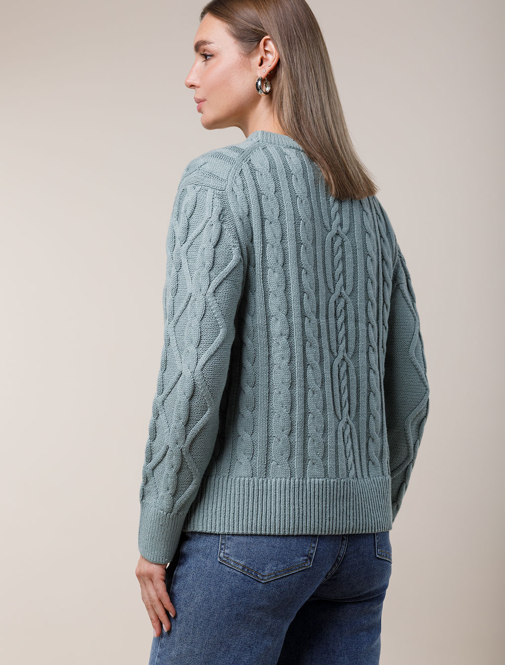 Свитер фактурной вязки с узором косы - Vilatte фото 4