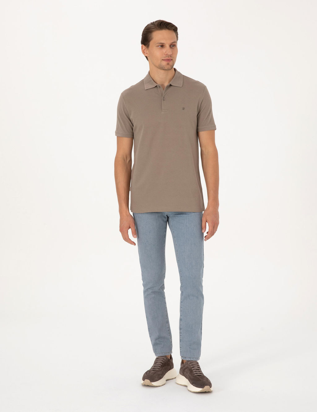 Koyu Vizon Slim Fit %100 Pamuk K_vr_lmaz Polo Yaka Basic Ti__rt