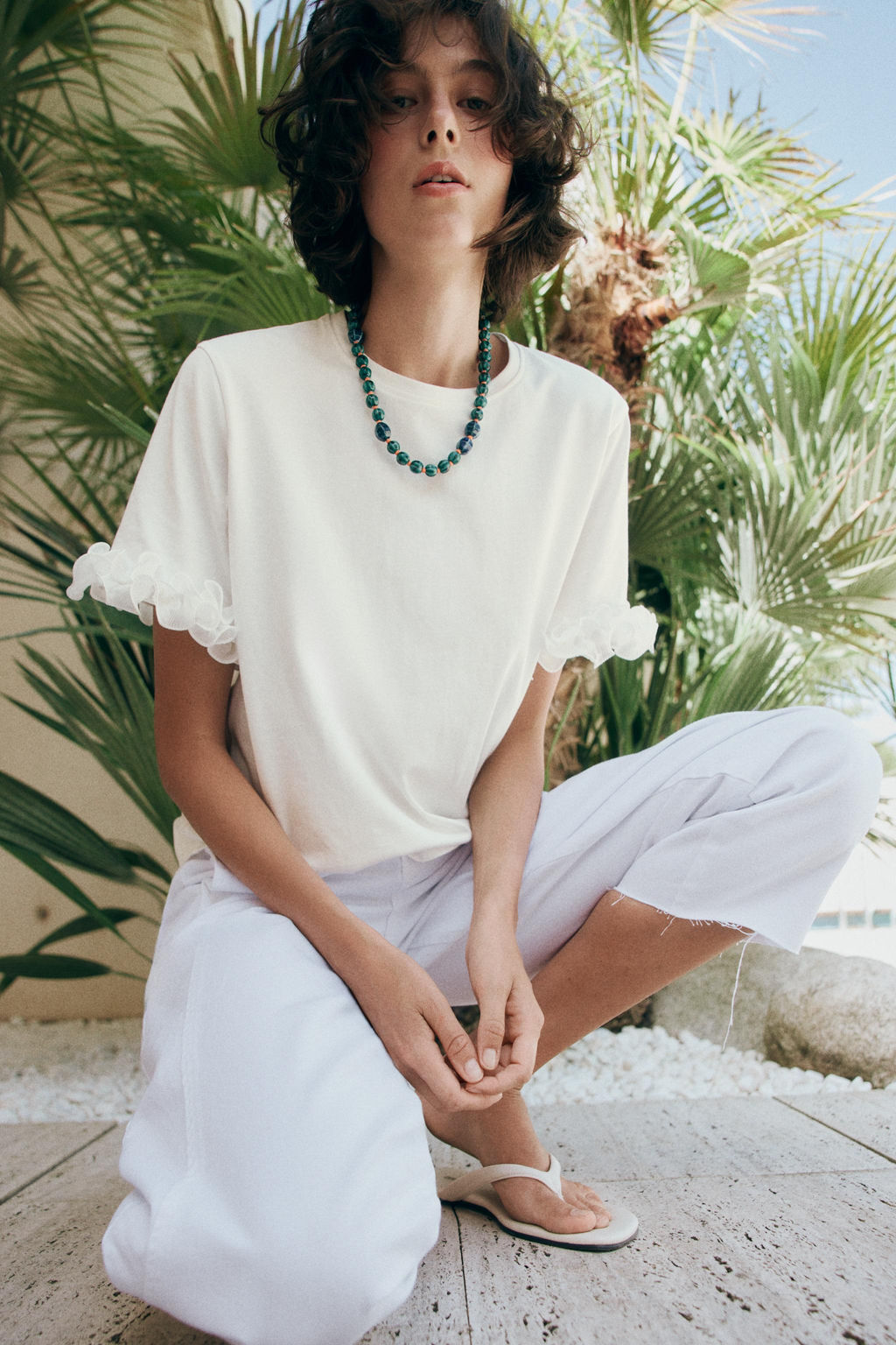 CAMISETA VOLANTES ALGOD?N / Blanco - Zara фото 2