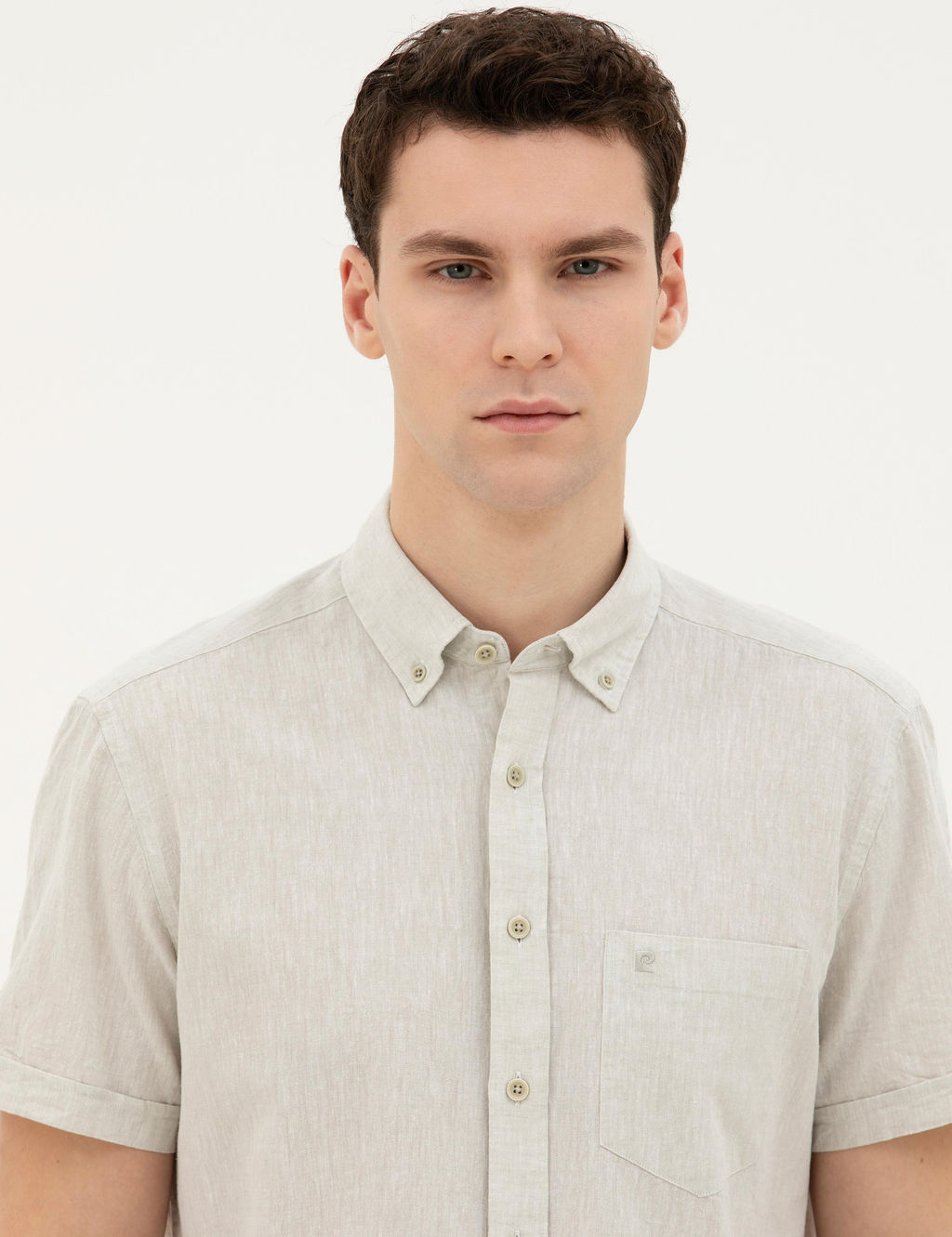 Рубашка Pierre Cardin Regular Fit зеленая с льном