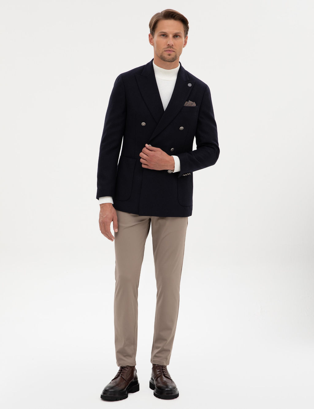 Lacivert Ex. Slim Fit Y_n Kar___ml_ Kruvaze Ceket