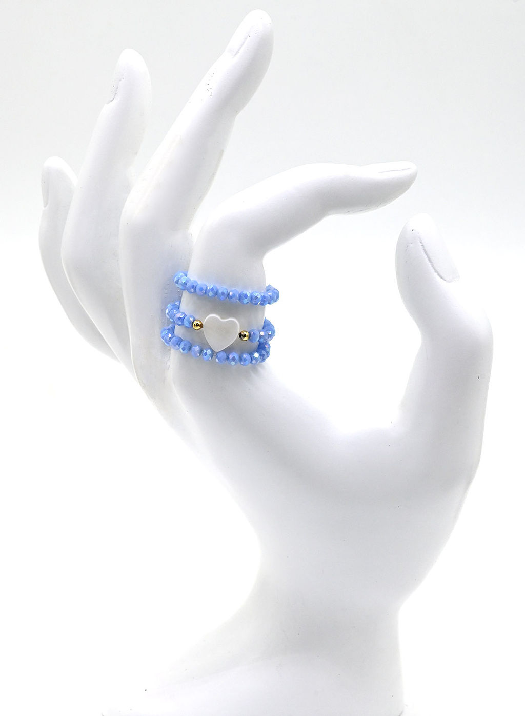 Колечко на резинке с перламутром Сердце и цирконом цвет небесно голубой - Радуга камня фото 9