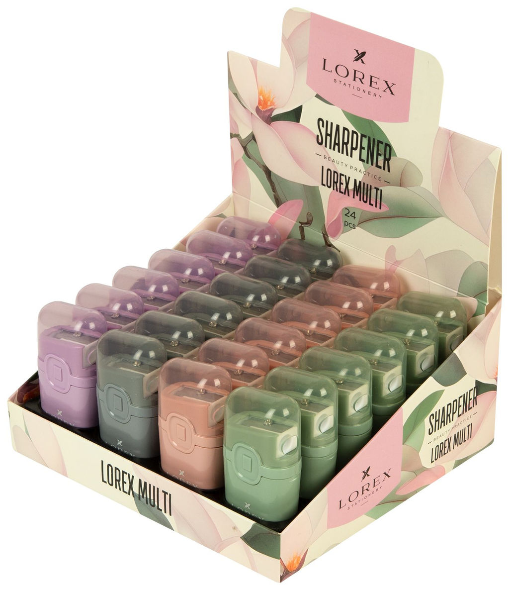 Точилка LOREX BEAUTY PRACTICE с контейнером и ластиком, ассорти, корпус пластик, 1 отверст...