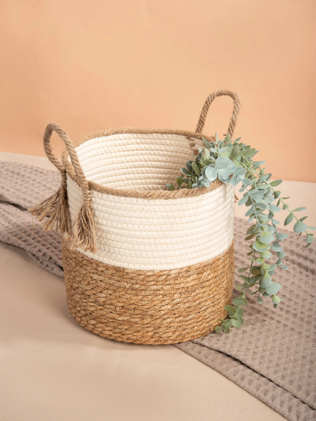 Корзина плетеная NEW, размер M, цвет белый/бежевый, арт JH-11127-1