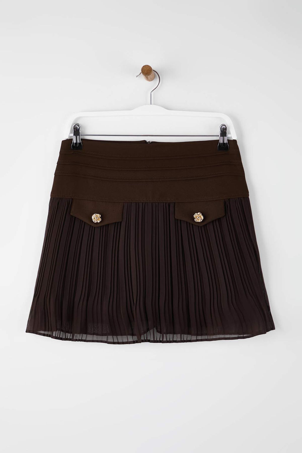 Kahverengi Astarl? Piliseli Dokuma Mini Sifon Etek TWOAW26ET00055