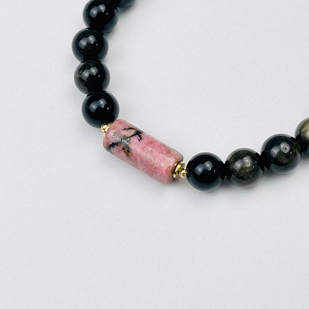 Браслет регулируемый мужской из Обсидиана и Родонита "Анахата" от 20 см