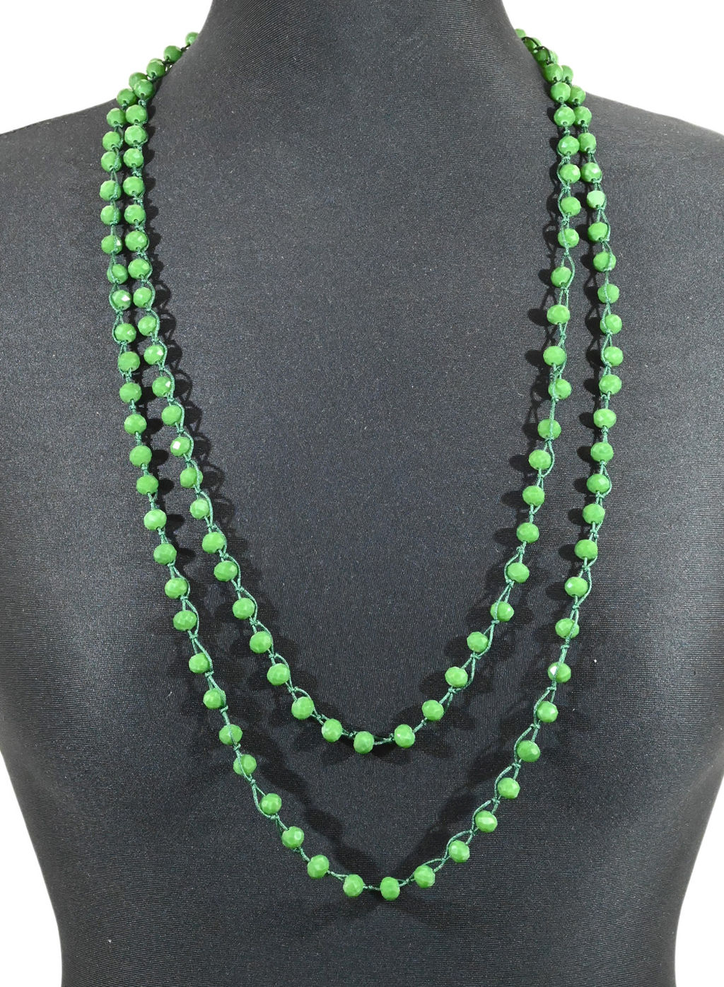 Бусы из циркона 8мм в оплетении, цв.зеленый, 175см