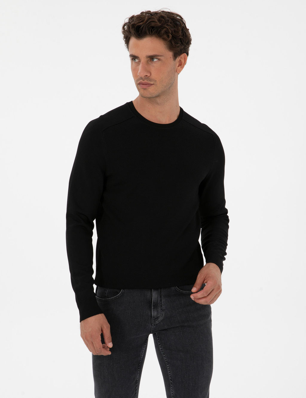 Siyah Slim Fit Bisiklet Yaka Triko Kazak - Pierre cardin фото 3