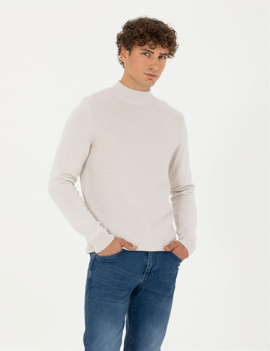Ta_ Slim Fit Yar_m Bal_k__ Yaka Triko Kazak