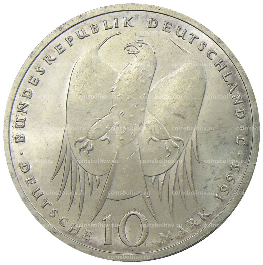 10 марок 1993 года J Германия  150 лет со дня рождения Роберта Коха
