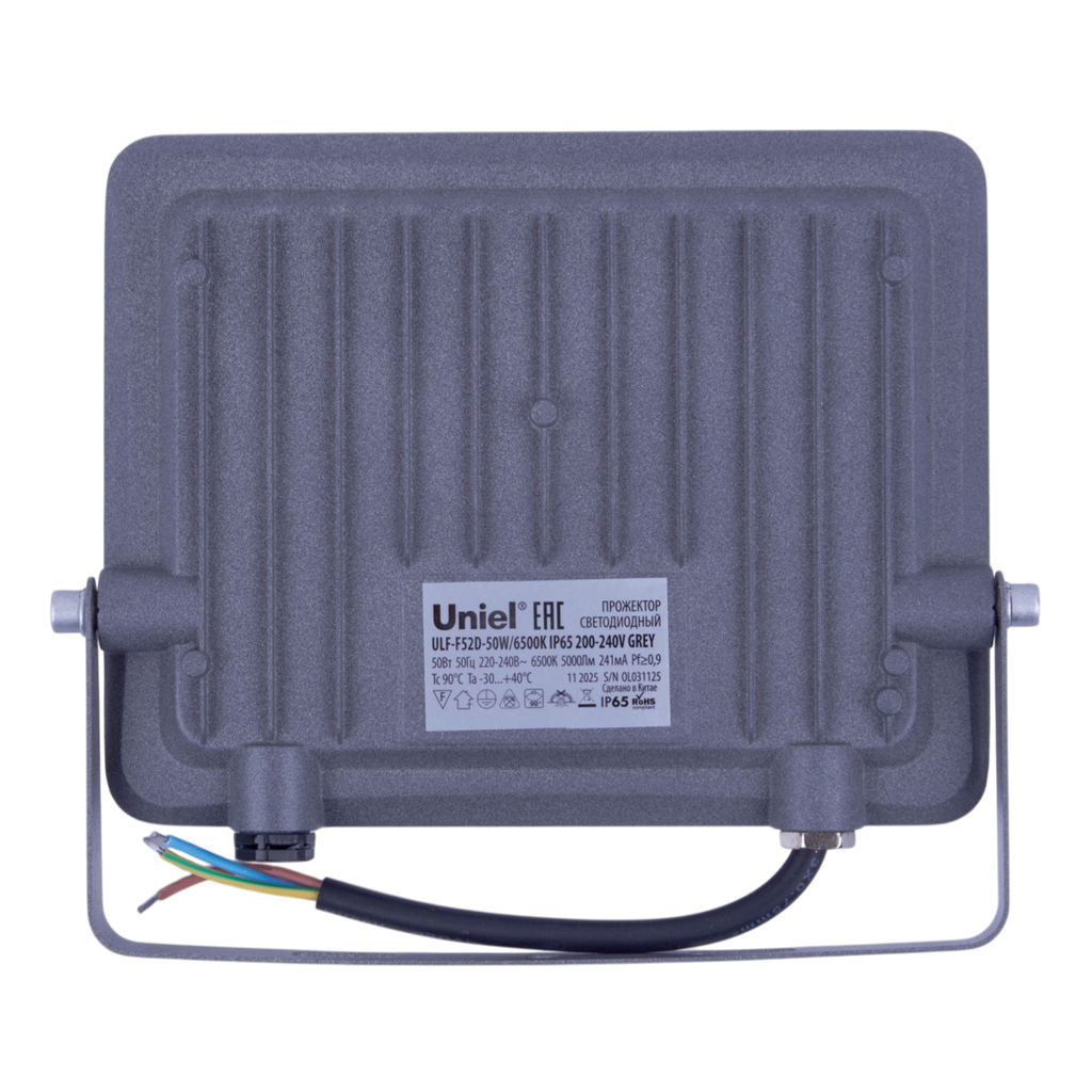 ULF-F52D-50W/6500K IP65 200-240V GREY Прожектор светодиодный. Дневной свет (6500K). Угол 90 градусов. Корпус серый. TM Uniel