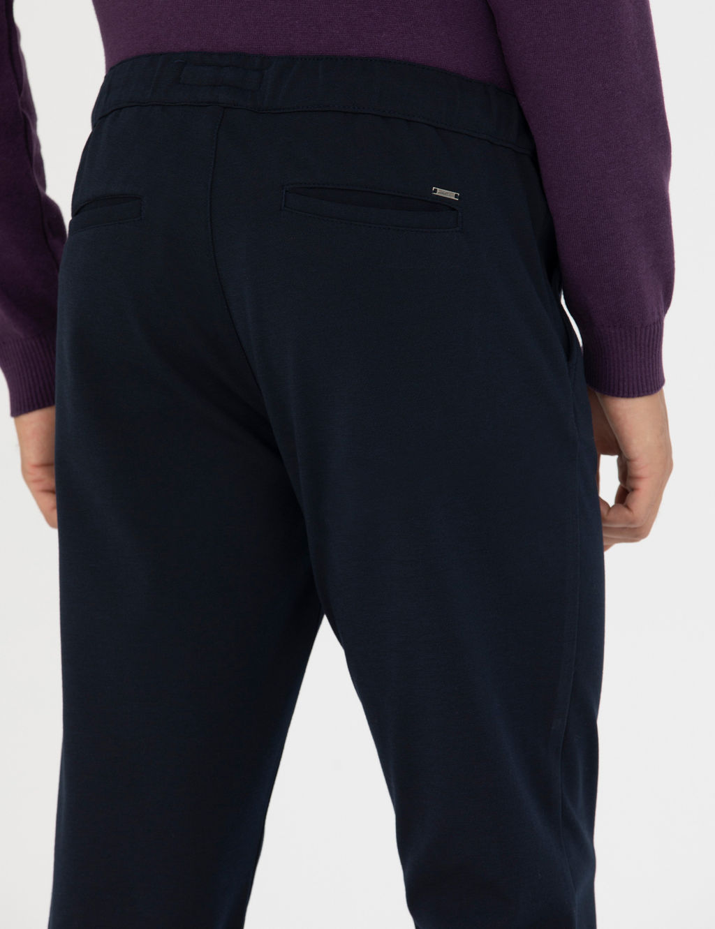 Lacivert Slim Fit Beli Lastikli Ba_c_kl_ Kanvas Pantolon