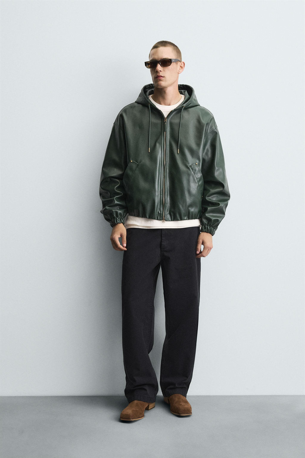 HOODED LEATHER EFFECT JACKET