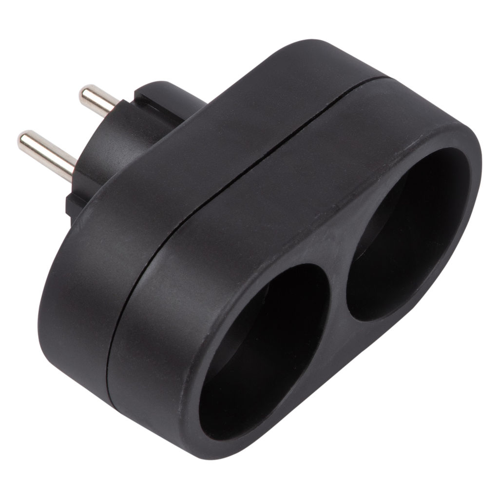 S-ES2-16O BLACK Разветвитель сетевой, б/з. 2 гнезда. 16А, 3500Вт. Черный. ТМ Uniel