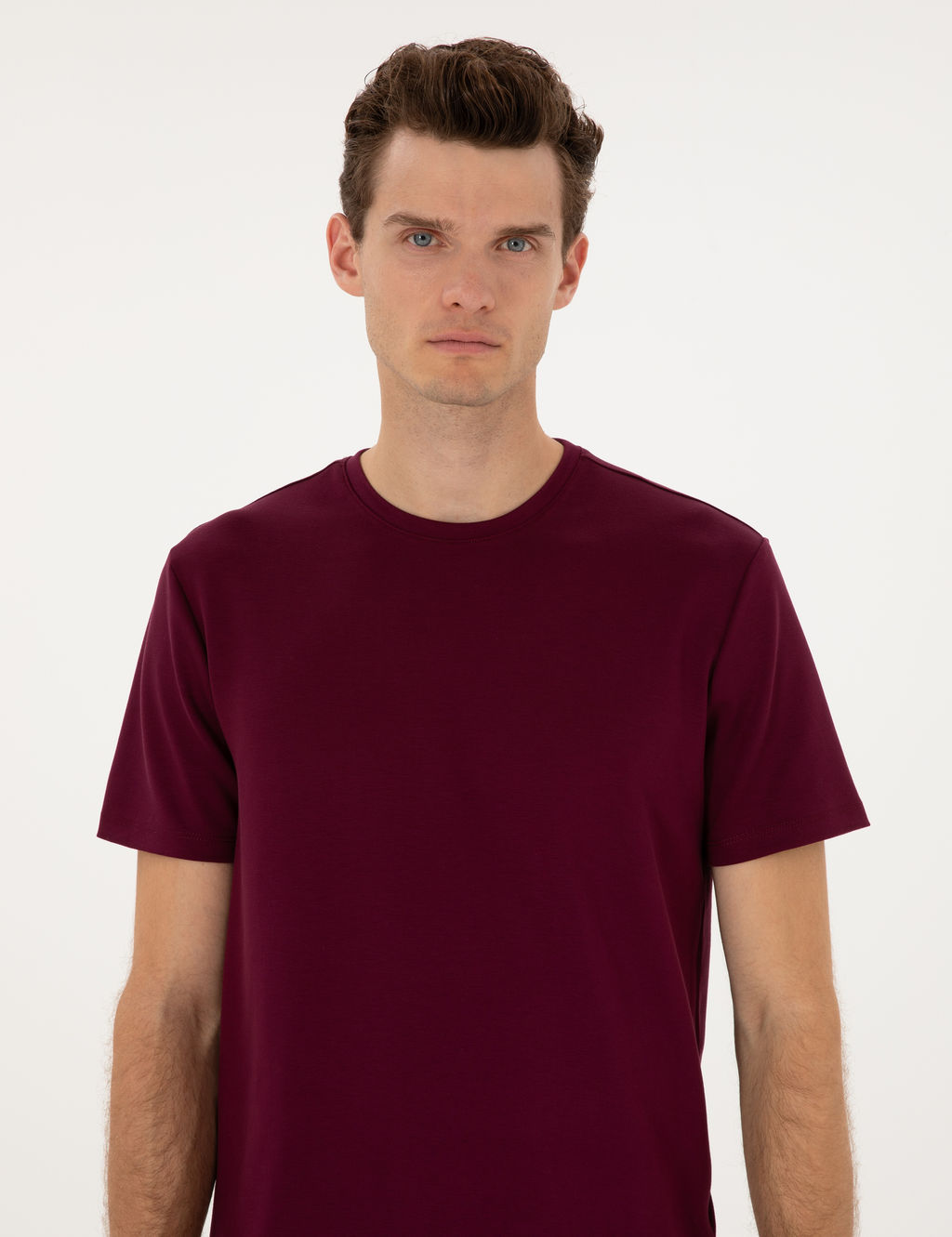 Bordo Regular Fit Kal_n Dokulu Bisiklet Yaka Basic Ti__rt
