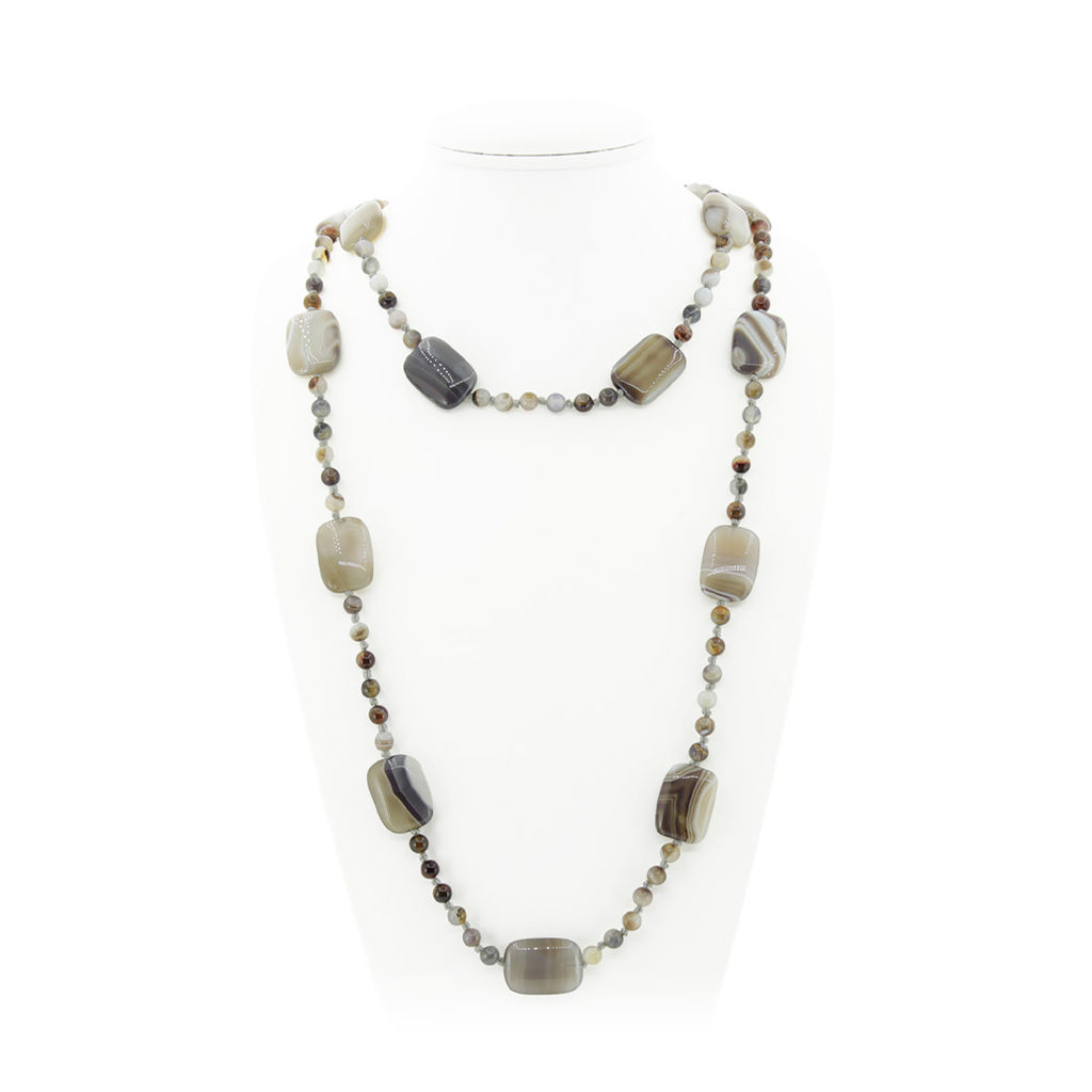 Агат серый (Бразилия), плоские прямоугольные бусины 18x25мм, бусы "Гармония" длиной 130см