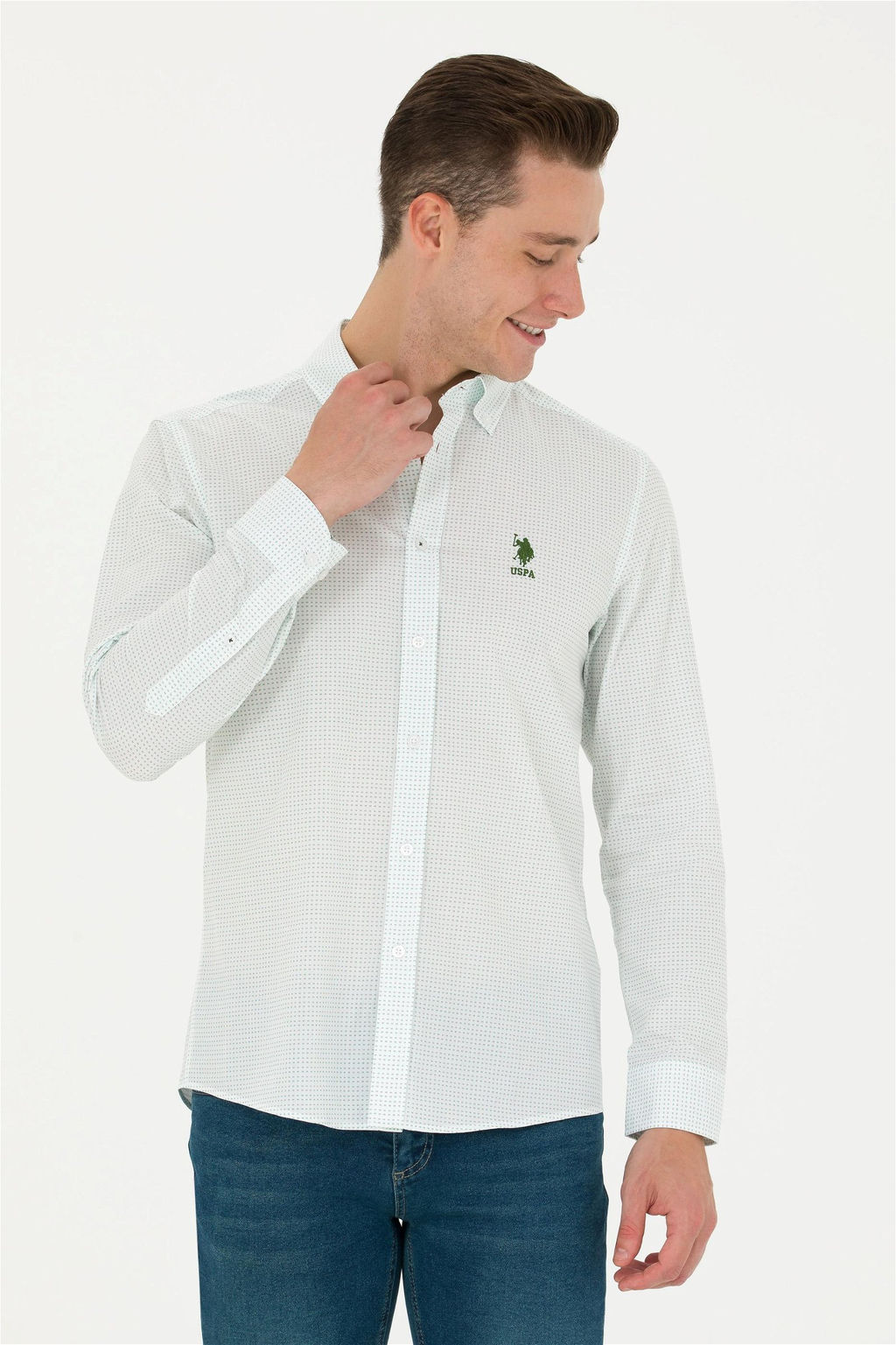 U. S. Polo Assn / Мужская зеленая рубашка с длинным рукавом - U.s. polo assn фото 3