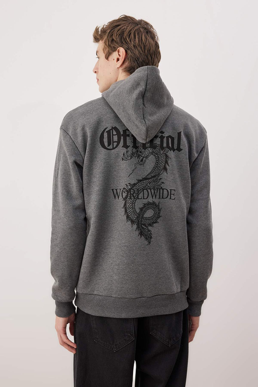 Antrasit Regular/Normal Kesim Bask?l? Kapusonlu Sweatshirt TMNAW26SW00065 - Trendyolmilla фото 5