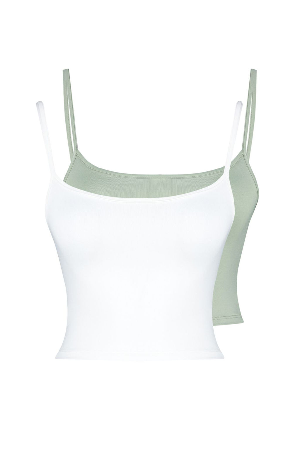 Beyaz-Yesil 2li Paket Poliamid Icerikli Ask?l? Crop Fitted Esnek Orme Atlet TWOSS24AL00053