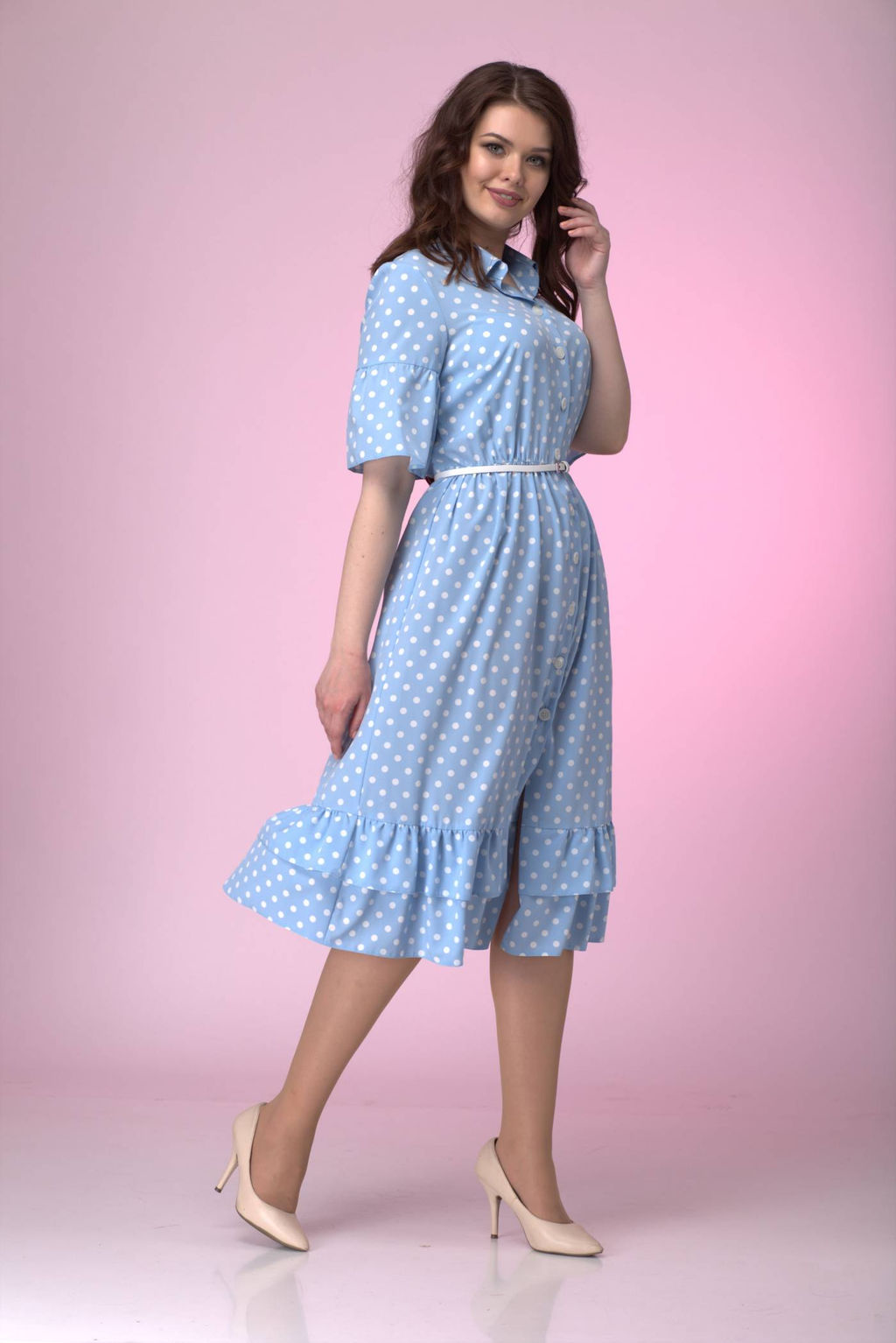 Платье ANELLI 713 голубой/горох фото 5