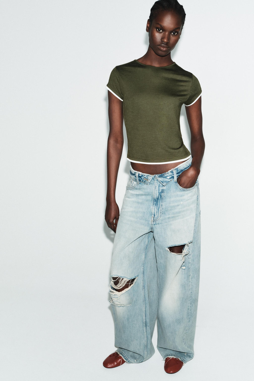 CONTRAST TRIM T-SHIRT - Zara фото 9