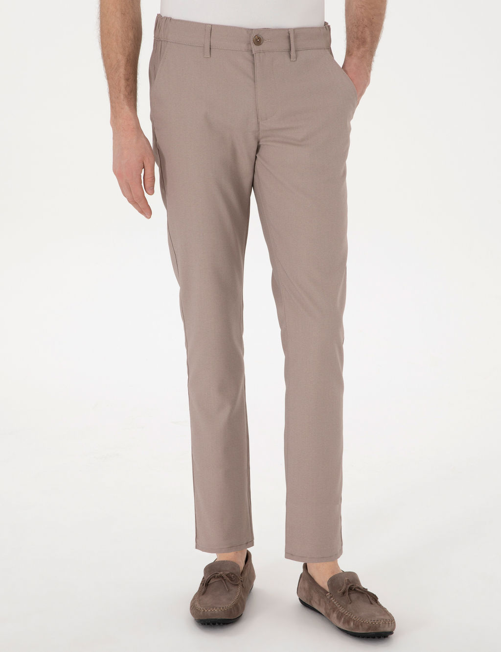 Koyu Bej Slim Fit Beli Lastikli Kanvas Pantolon