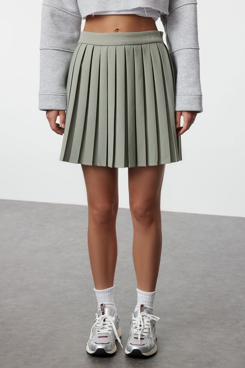 Ac?k Haki Pileli Mini Dokuma Etek TWOAW21ET0111