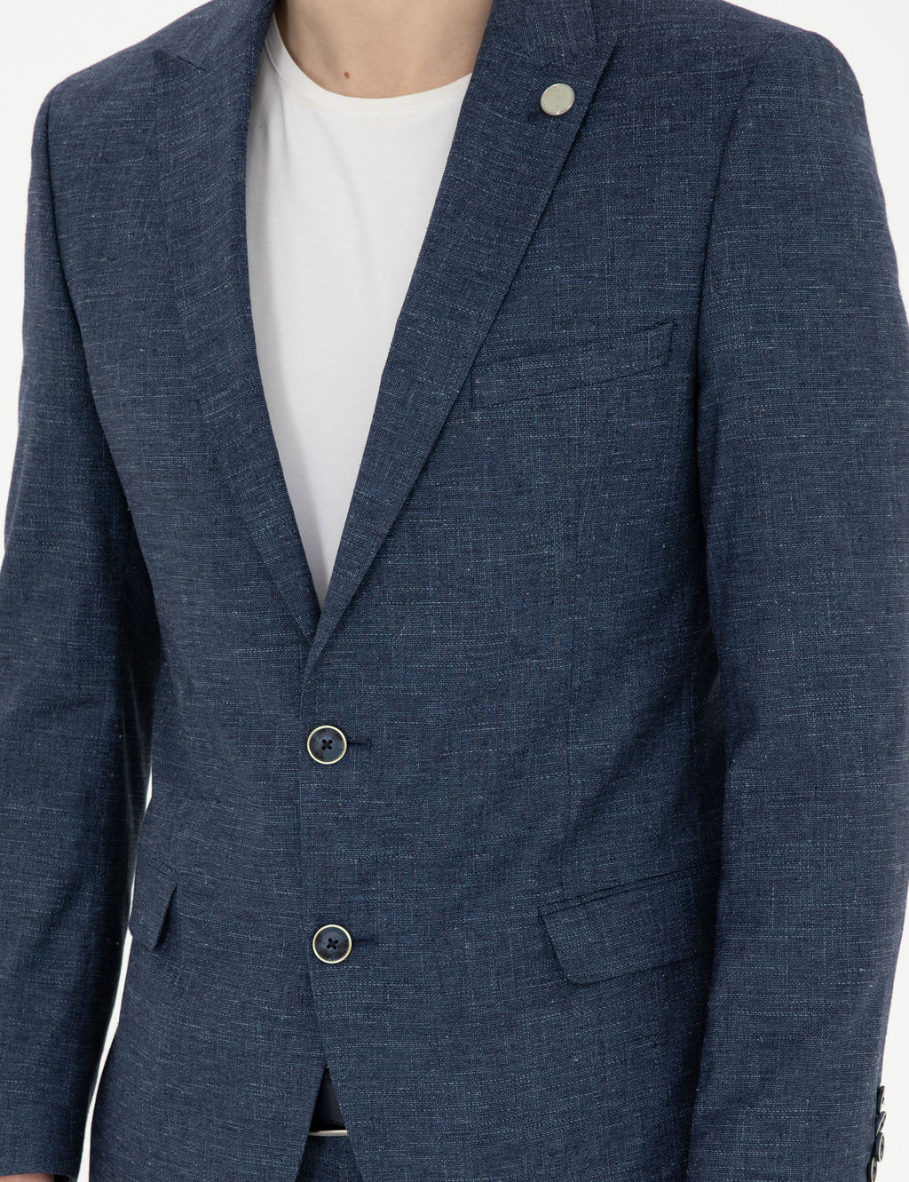 Lacivert Extra Slim Fit Y_n Keten Kar___ml_ Tak_m Elbise