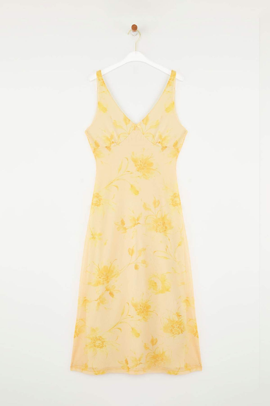 Trendyolmilla Kahverengi Fitted/Vucuda Oturan Puantiyeli Fiyonklu Maxi Tul Esnek Orme Elbise TWOSS25EL00361  фото 10