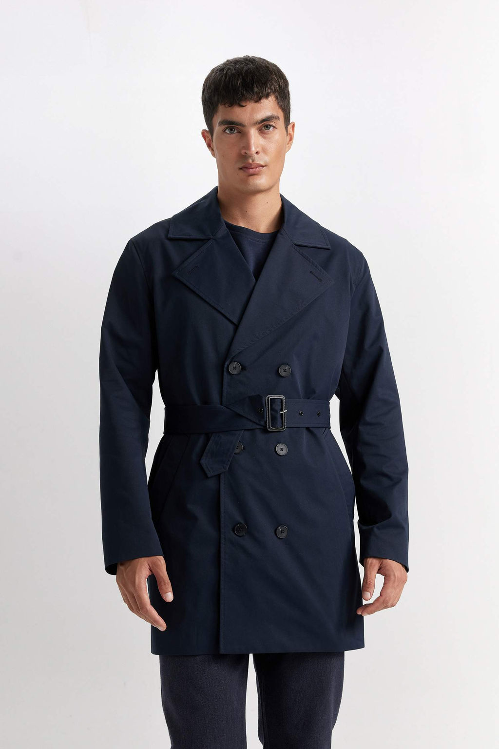 Slim Fit Dar Kesim Dugmeli Kemerli Trenckot - Defacto фото 4
