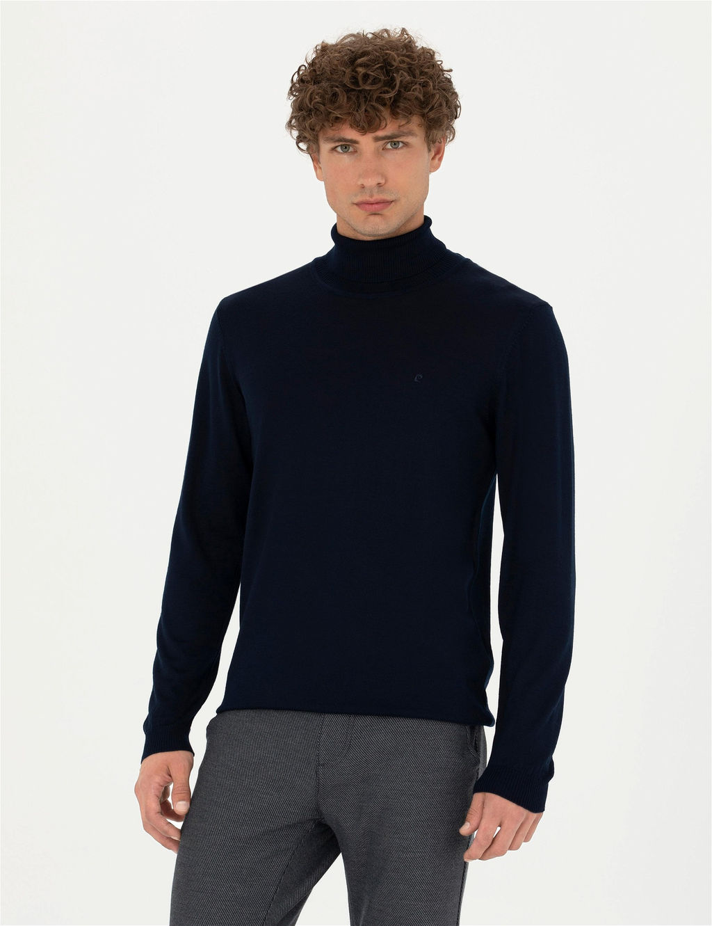 Lacivert Slim Fit Bal_k__ Yaka Y_n Kar___ml_ Basic Triko Kazak - Pierre cardin фото 3
