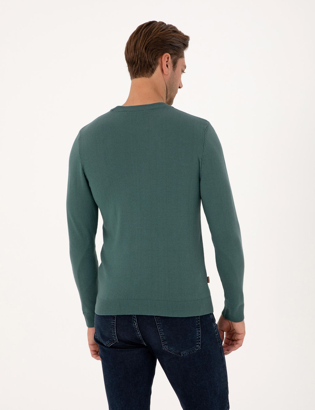 Ye_il Slim Fit Bisiklet Yaka Basic Triko Kazak