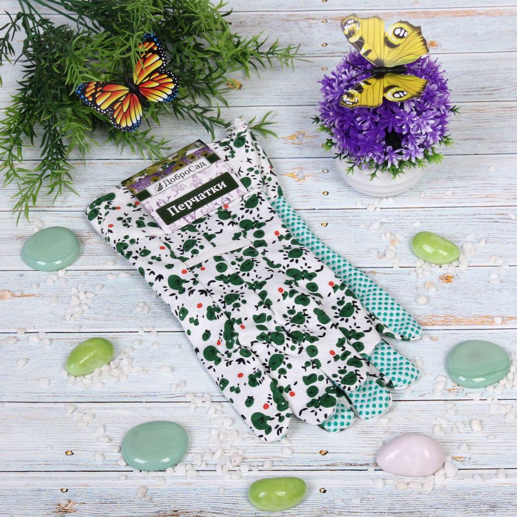 Цена за 12 шт. Перчатки полиэстер с полиуретановой точкой "Яблочки" 9 р-р ДоброСад