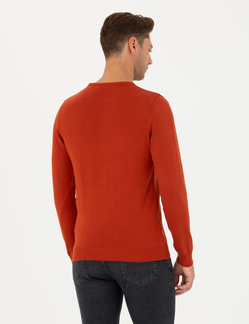 Kiremit Slim Fit Bisiklet Yaka Basic Triko Kazak