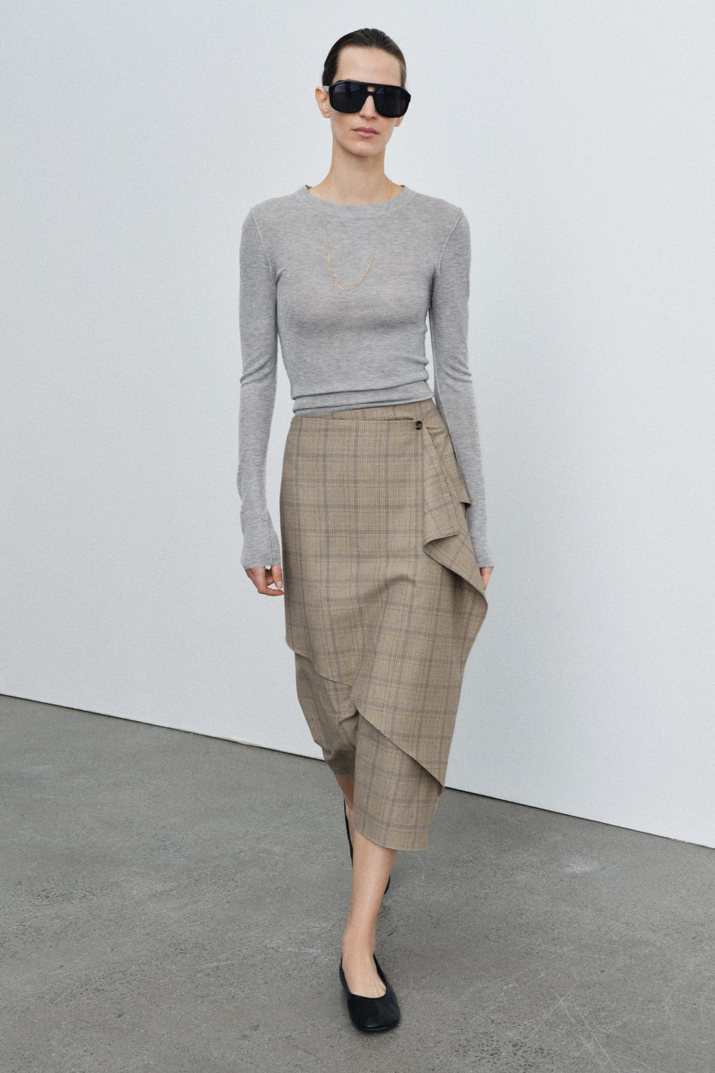 ZW COLLECTION CHECK RUFFLED SKIRT - Zara фото 3