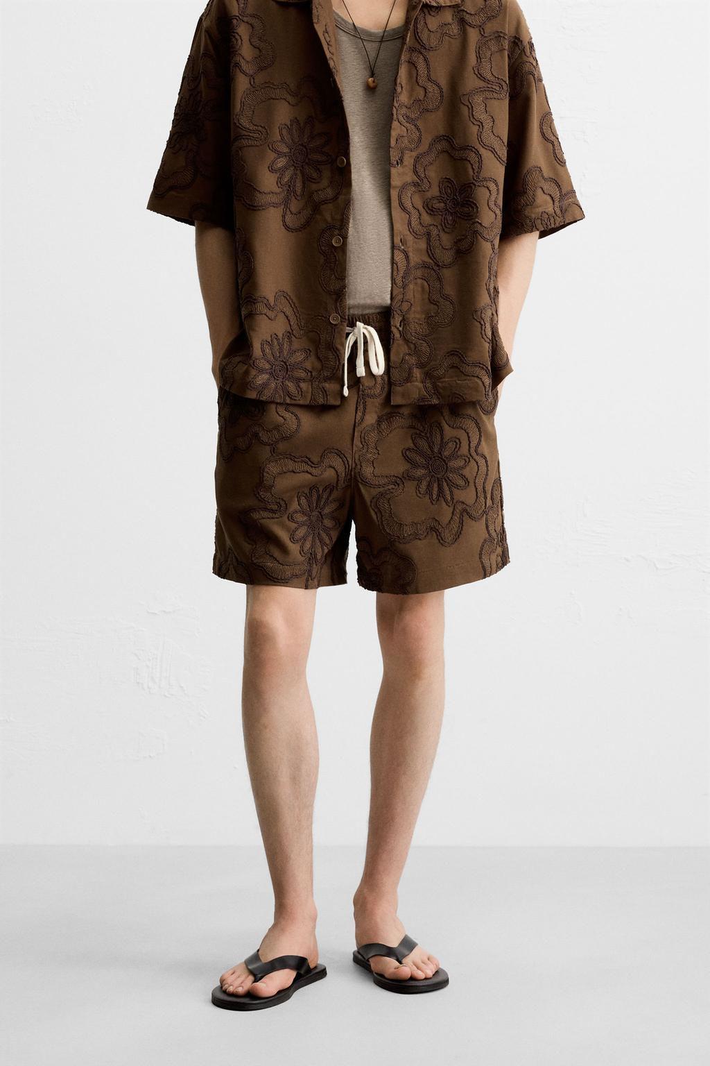 EMBOSSED EMBROIDERED BERMUDA SHORTS - Zara фото 12