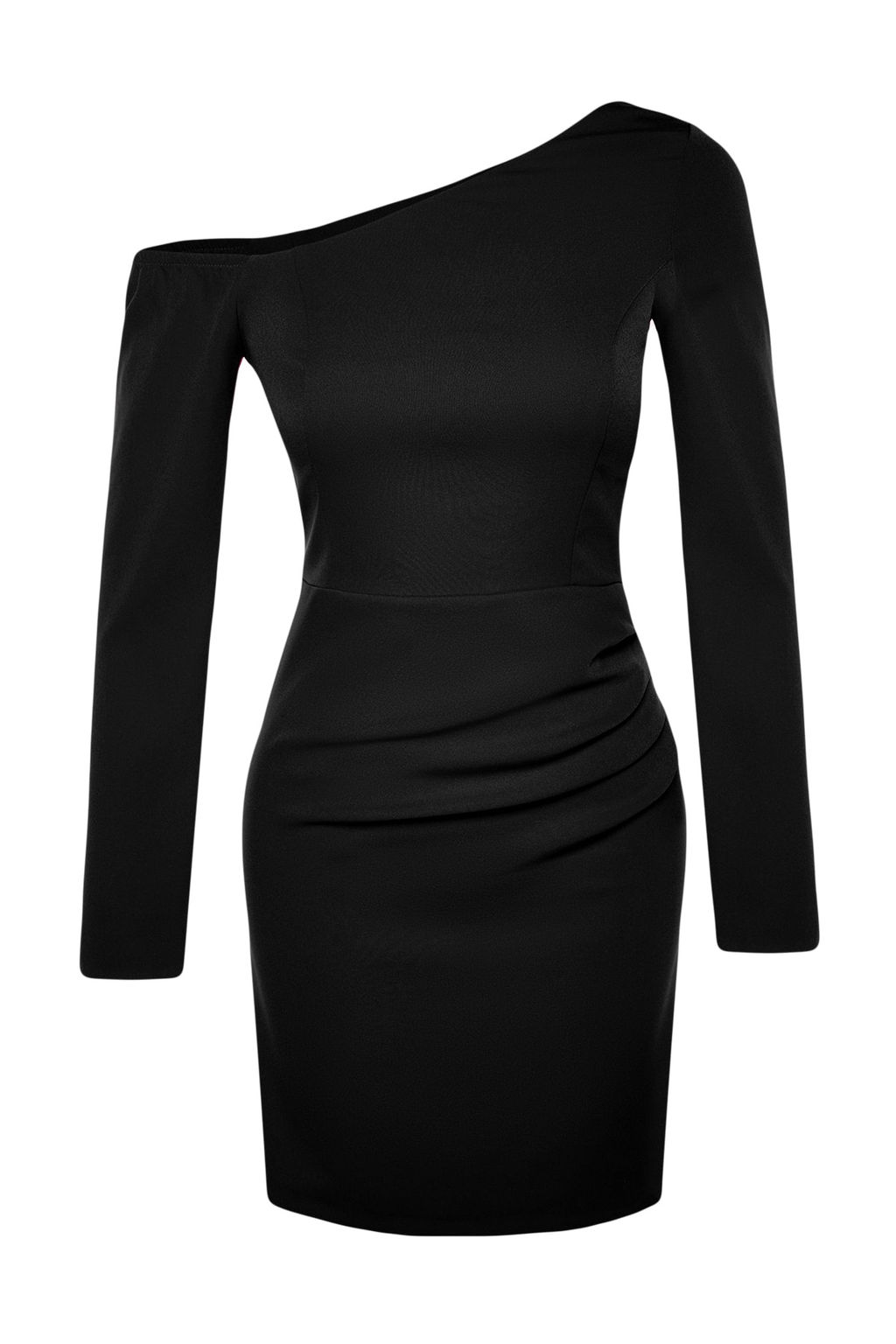 Siyah Vucuda Oturan Drapeli Dokuma K?sa S?k Abiye Gece Mezuniyet Elbisesi TPRAW24EL00083