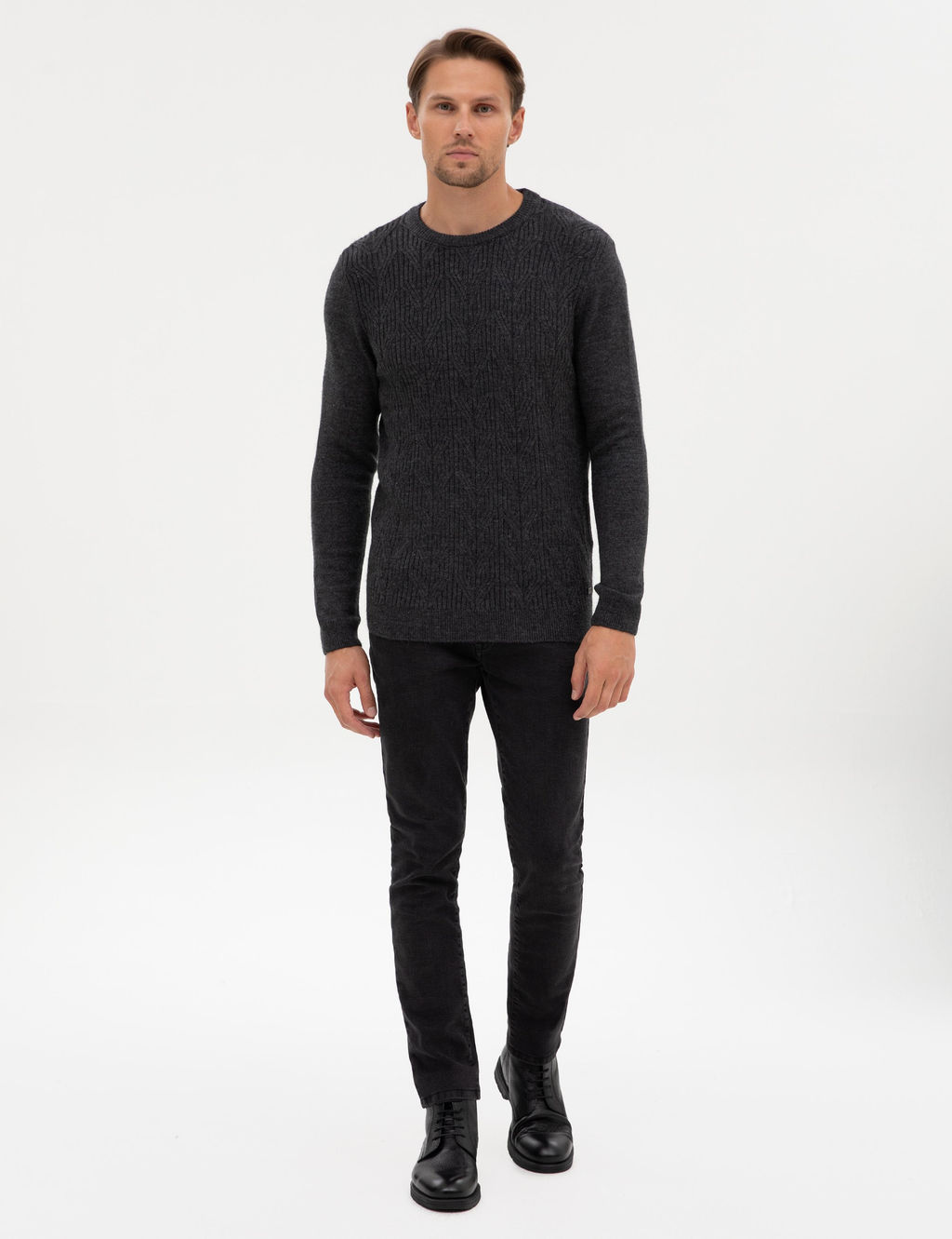 Antrasit Melanj Regular Fit Bisiklet Yaka Triko Kazak - Pierre cardin фото 4