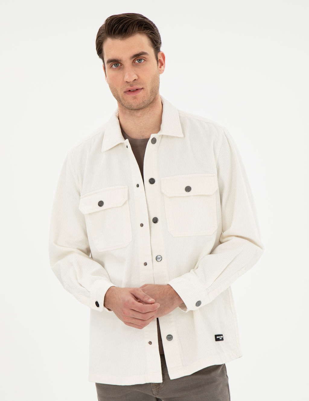 Ekru Klasik Yaka _ift Cepli Oversize G_mlek Ceket