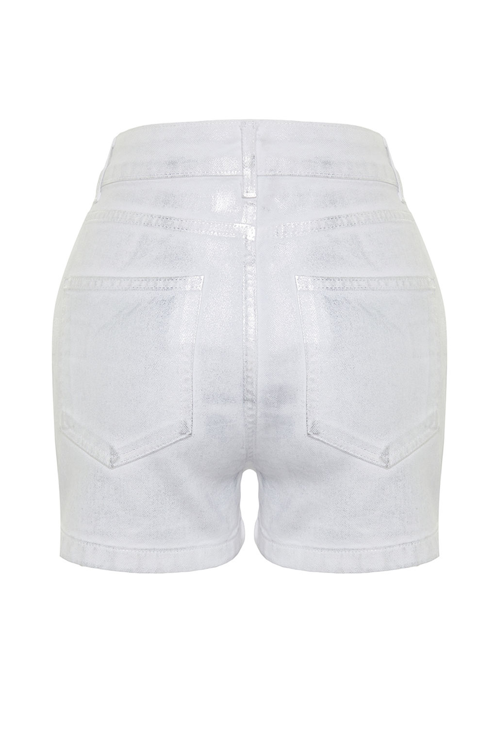 Beyaz Parlak Metalik Bask?l? Denim Sort TWOSS24SR00029 - Trendyolmilla фото 8