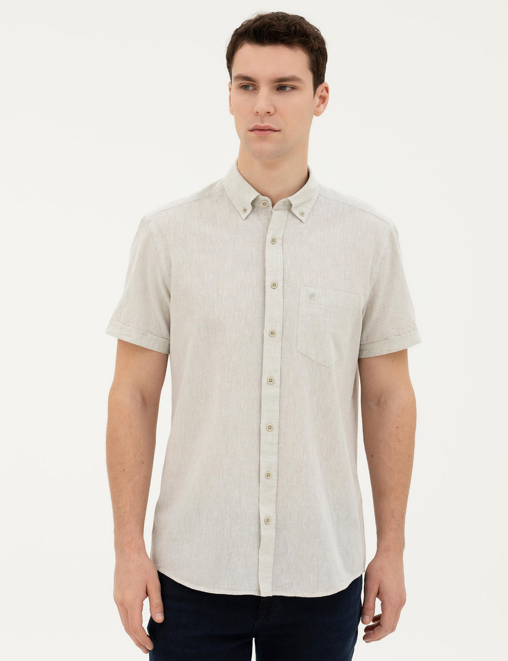 Рубашка Pierre Cardin Regular Fit зеленая с льном