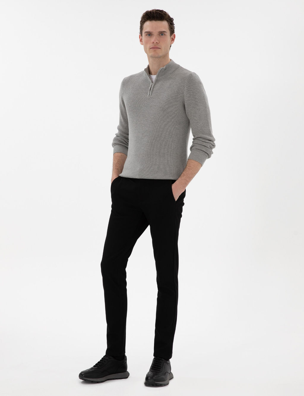 Gri Melanj Slim Fit Fermuarl_ Dik Yaka Kazak - Pierre cardin фото 4